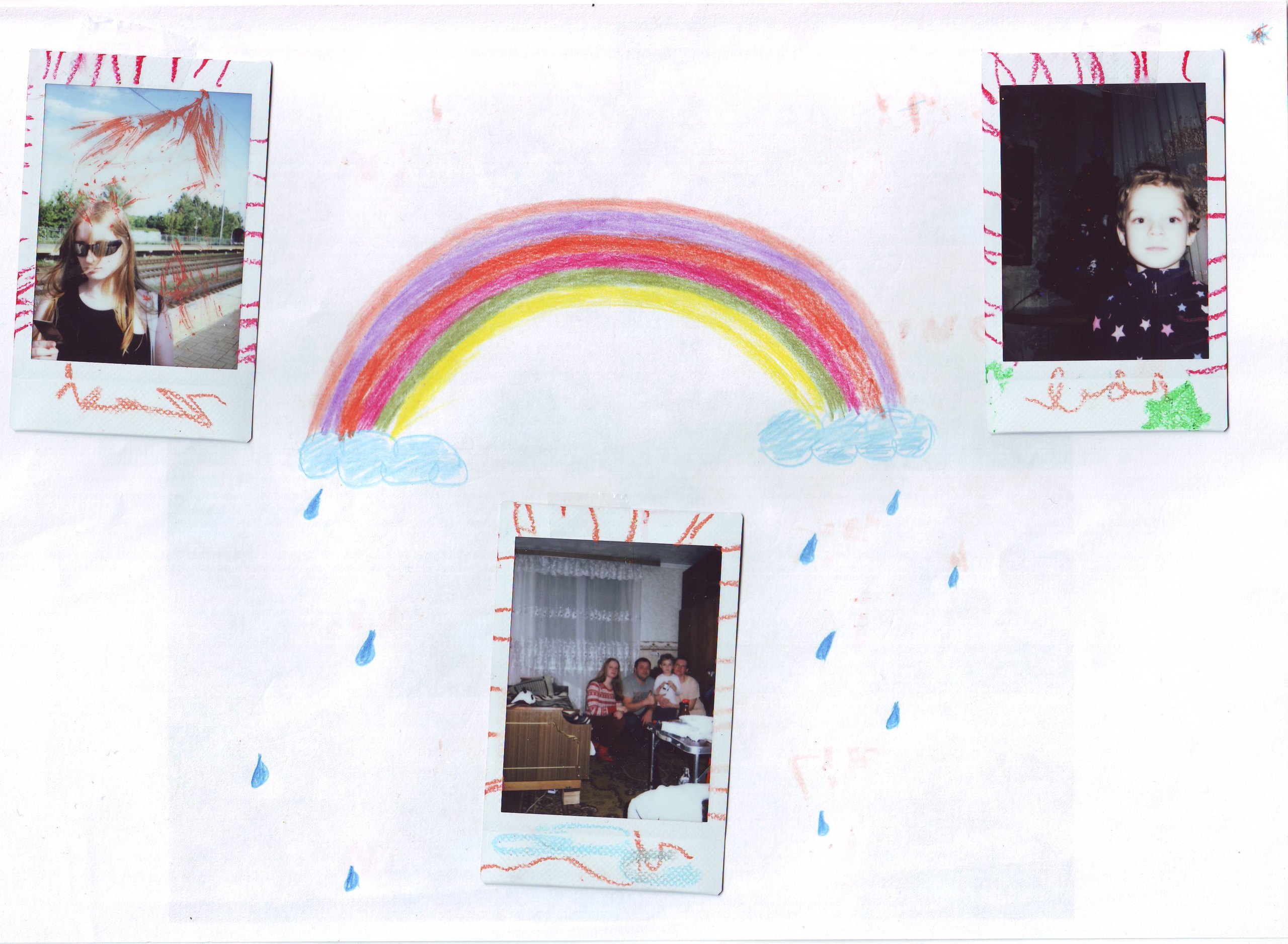 Rainbow drawing with polaroids