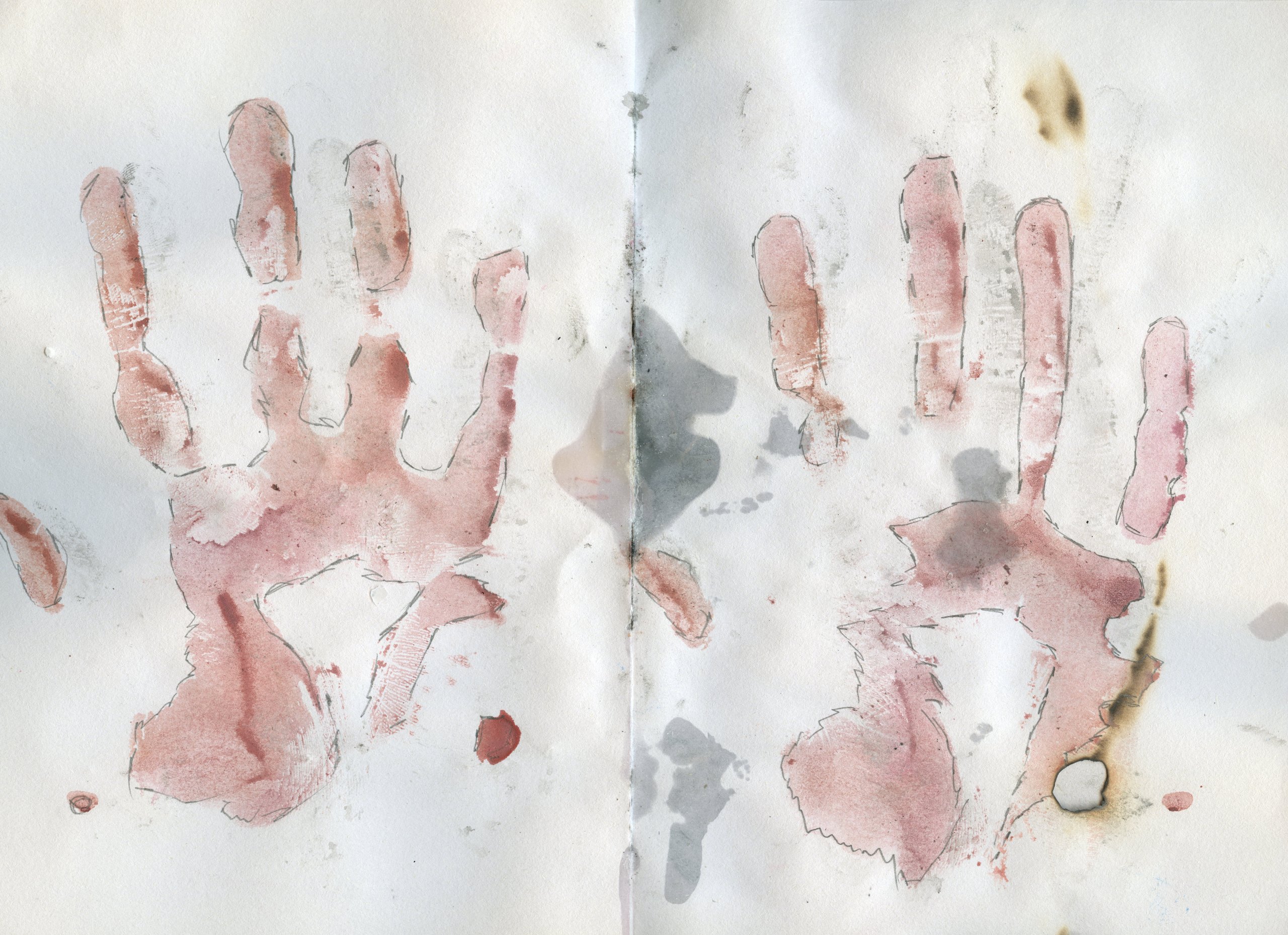 Hand prints in red paint